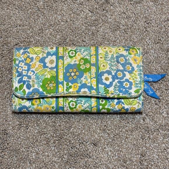 Vera Bradley Accessories - Vera Bradley Blue and Green Floral Tri fold Wallet with Magnetic Closure